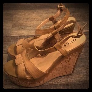 Guess Tan Wedges 4” Heels Size 6 1/2